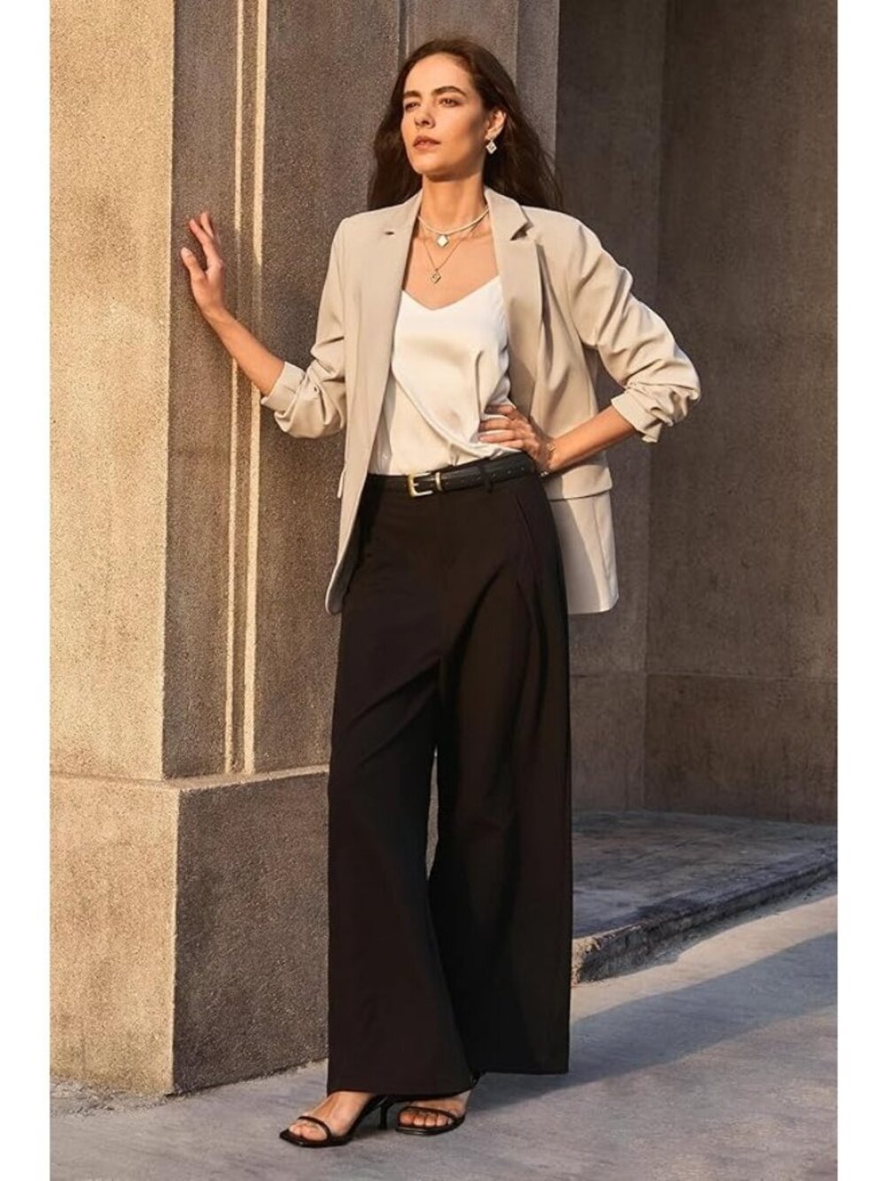 Cicy Bell Beige Medium Career Business Office Open Dinner Casual Suit Blazer